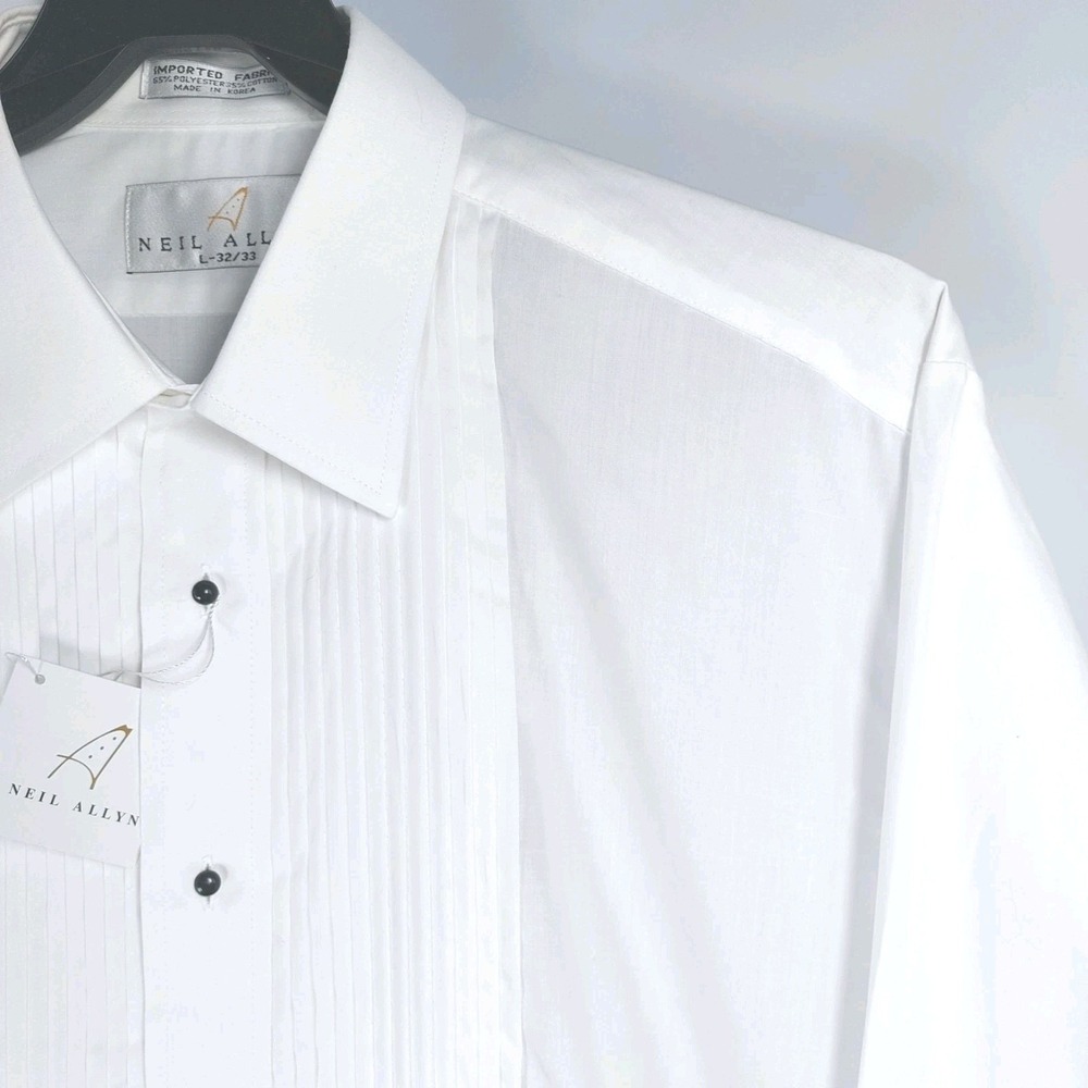 Neil Allyn Tuxedo Shirt 100% Cotton Laydown Collar 1/4" Pleats Barrel Cuffs NEW
